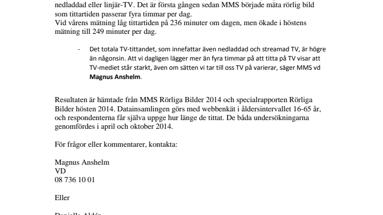 MMS: Fyra timmar TV per dag