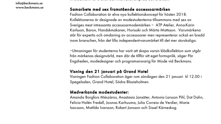 Beckmans Designhögskola öppnar säsongens Fashion Week AW18