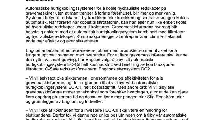 Engcons automatiske hurtigkoblinger gjør hverdagen enklere for gravemaskinførerne: «Alle burde ha det»