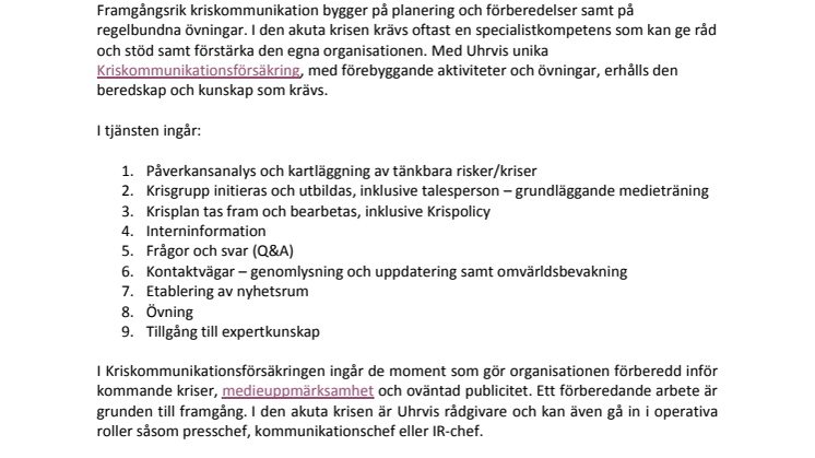 Kriskommunikationsförsäkring ger kunskap och beredskap
