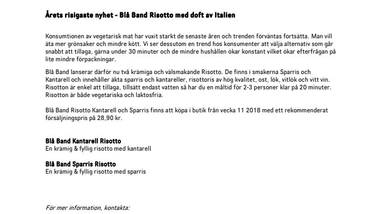 Årets risigaste nyhet - Blå Band Risotto med doft av Italien