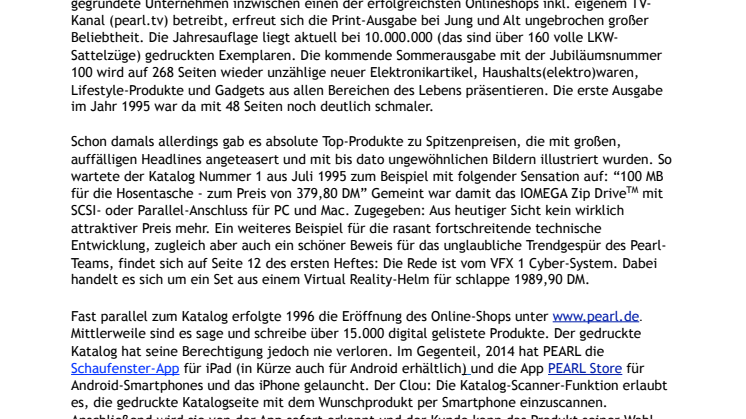 Versender PEARL: Katalog-Jubiläum zur 100. Ausgabe