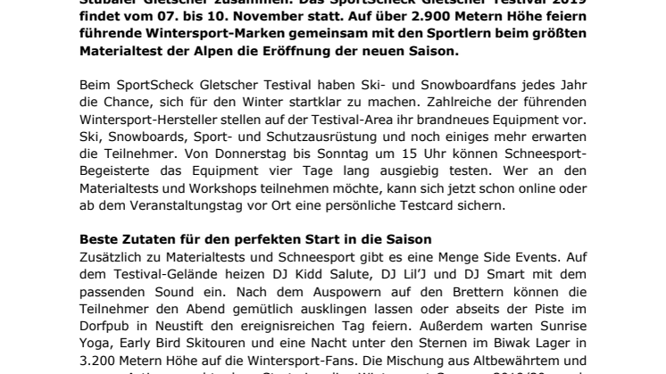 Mit Highspeed in den Winter: Das 32. SportScheck Gletscher Testival im Stubaital