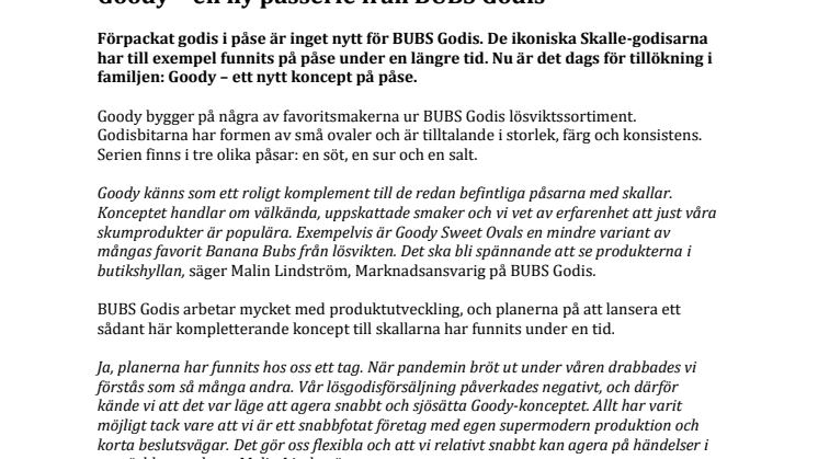 Goody - en ny påsserie från BUBS Godis