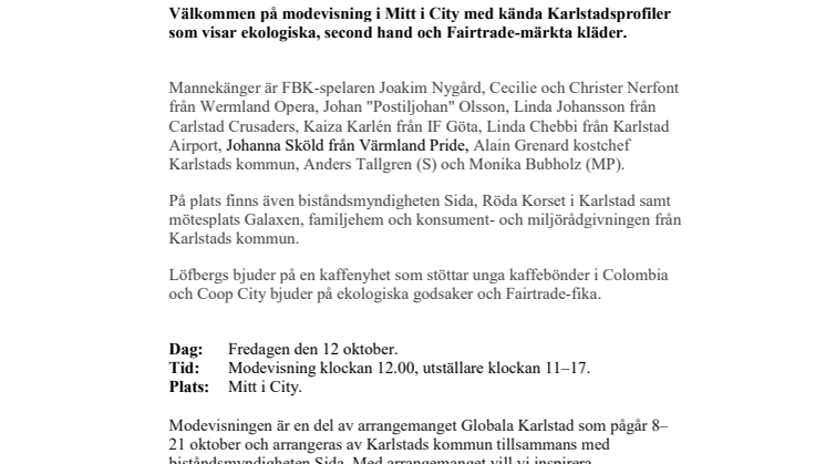 Pressinbjudan: ​Kända Karlstadsprofiler intar catwalken i hållbart mode