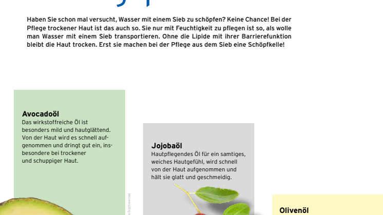 Ohne sie kommt die Haut nicht aus. Lipide in Pflegeprodukten.