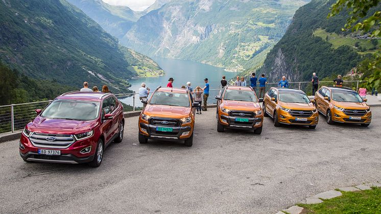 Med nye Ford Edge og Ford Ranger i Geiranger under den internasjonale presselanseringen av disse modellene