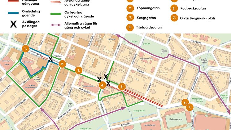 Karta gående och cyklister: Fabriksgatan-Engelbrektsgatan