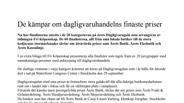 Här är finalisterna till Dagligvarugalan 2016