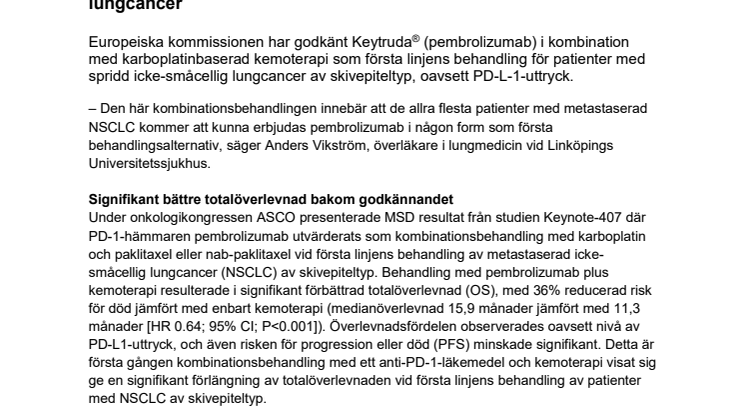  Keytruda® godkänt som kombinationsbehandling för fler med lungcancer