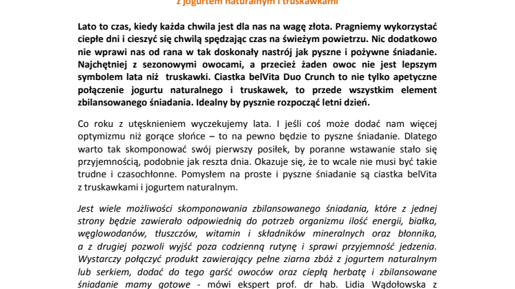 Rozpocznij sezon letnich śniadań z ciastkami belVita Duo Crunch  z jogurtem naturalnym i truskawkami 