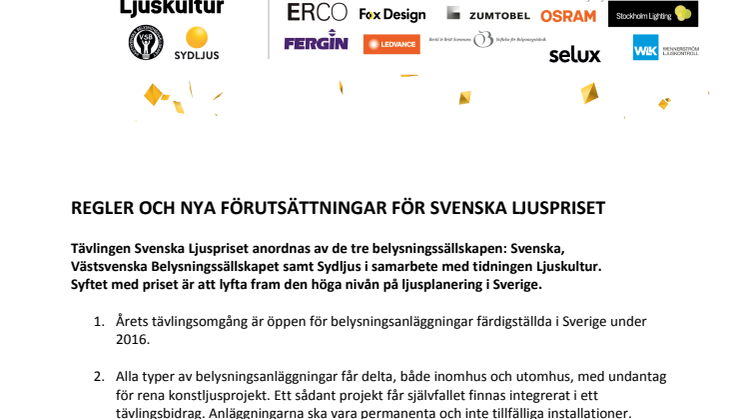 Regler för tävlingen Svenska Ljuspriset 2016