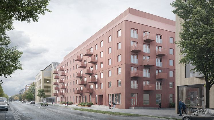 Vi fyller på med 108 bostäder och mer liv i Selma stad. Visionsbild: Sunnerö Architects