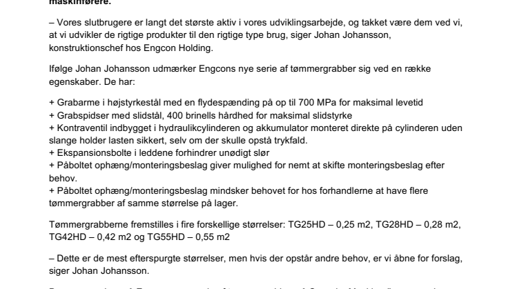 Engcon lancerer ny serie af tømmergrabber til gravemaskiner