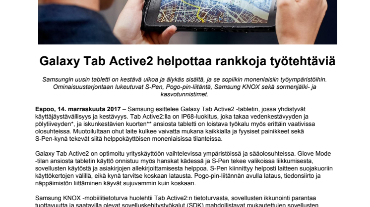 Galaxy Tab Active2 helpottaa rankkoja työtehtäviä