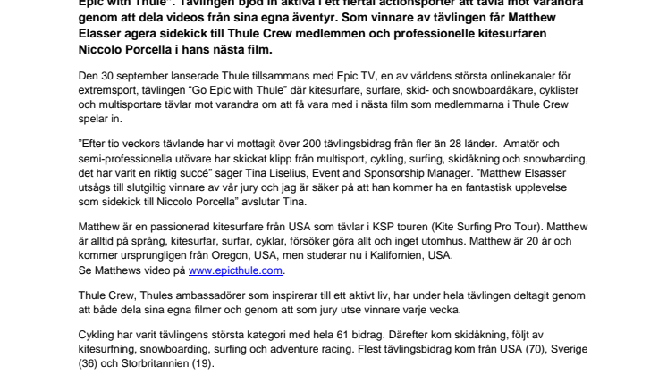 Vinnare i “Go Epic with Thule” utsedd