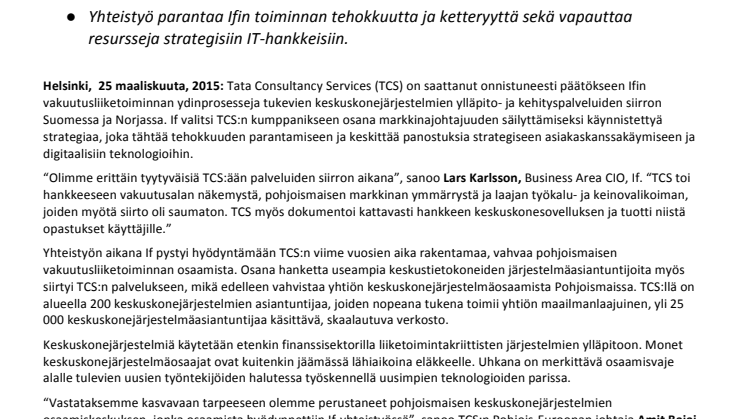 TCS ja If P&C Insurance saattoivat keskuskonejärjestelmien  siirron päätökseen