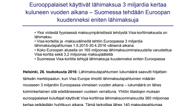 Eurooppalaiset käyttivät lähimaksua 3 miljardia kertaa kuluneen vuoden aikana – Suomessa tehdään Euroopan kuudenneksi eniten lähimaksuja