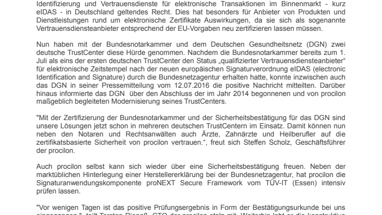 Bundesnotarkammer und Deutsches Gesundheitsnetz dank procilon eIDAS-konform 