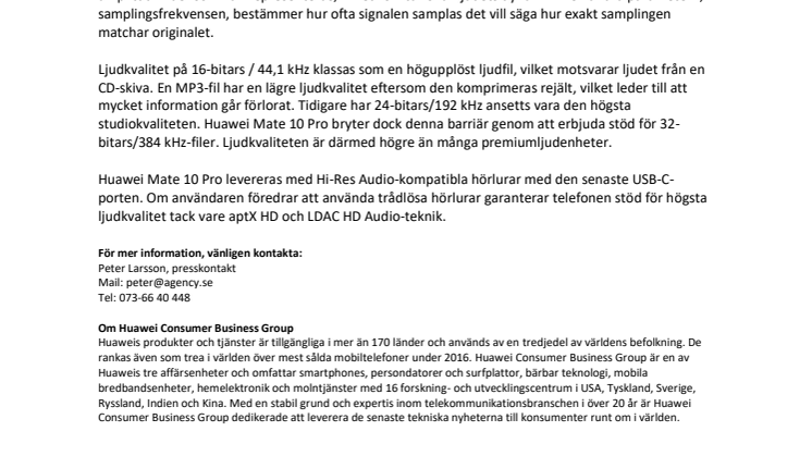 Ljud med studiokvalitet i Huawei Mate 10 Pro