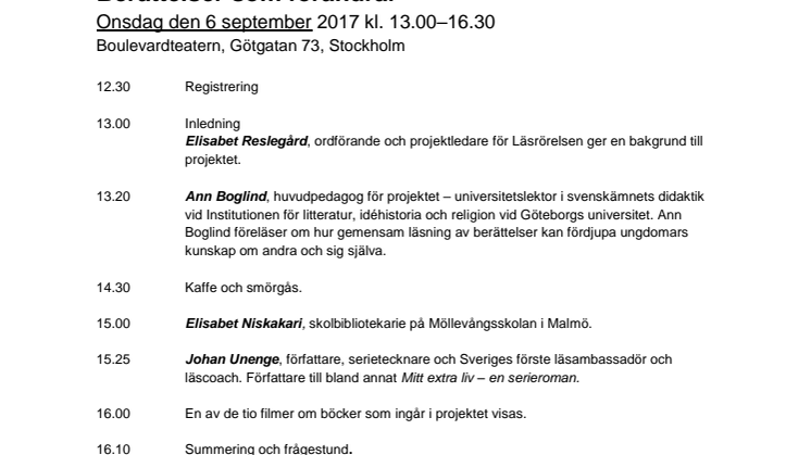 Program Berättelser som förändrar STOCKHOLM