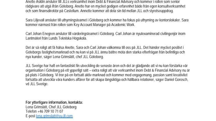 JLL rekryterar till Göteborg