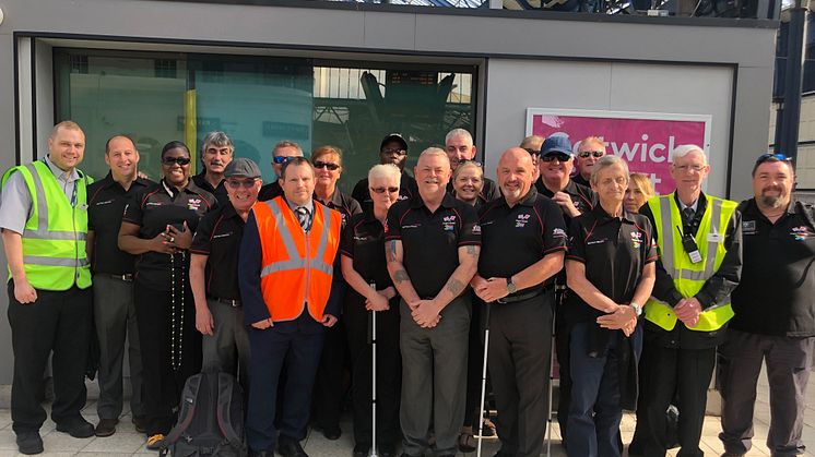 Blind Veterans UK visit Brighton with Station Manager Daniel Sands (in orange hi-viz) 