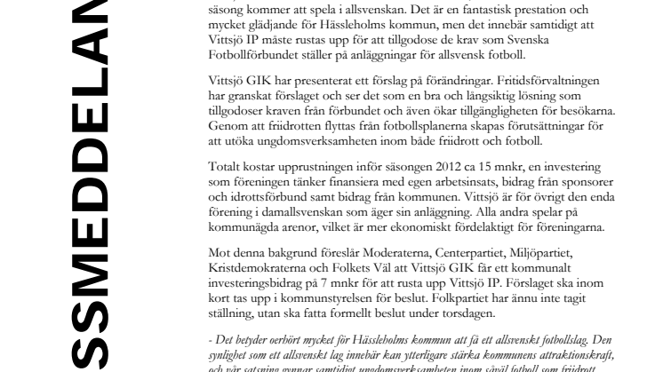 7 miljoner kronor satsas på Vittsjö IP