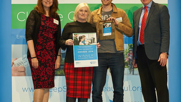 (Left to Right) Keynote Speaker Heather Reid OBE, ng homes Head of Regeneration Margaret Fraser, Founder of Dekko Comics Rossie Stone and Keep Scotland Beautiful Charity Trustee Tom Brock OBE with the ng homes award.