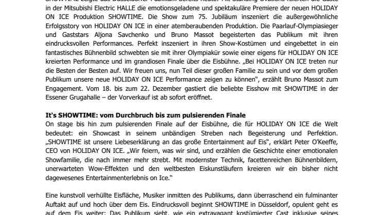 HOLIDAY ON ICE startet Vorverkauf für SHOWTIME in Essen