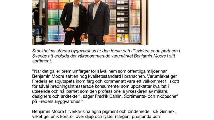 Benjamin Moore väljer Fredells Byggvaruhus för sin Sverigelansering
