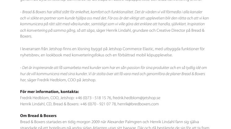 Bread & Boxers väljer Jetshop Commerce för förbättrad upplevelse och konvertering