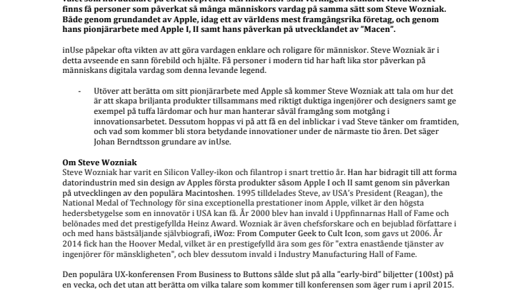 En levande innovationslegend gästar Sverige och talar på ”From Business to Buttons” 2015