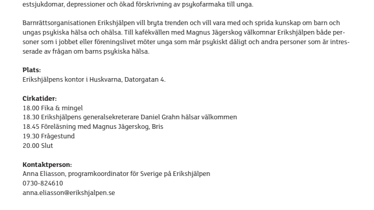 Bris generalsekreterare till kafékväll i Huskvarna