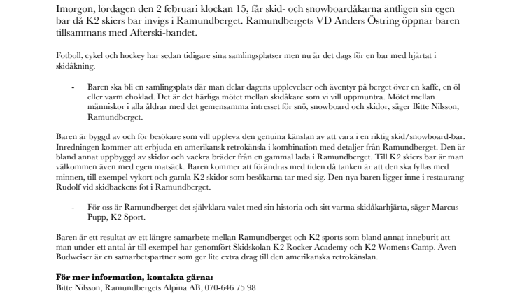 Sveriges första K2 Skiers Bar invigs i Ramundberget