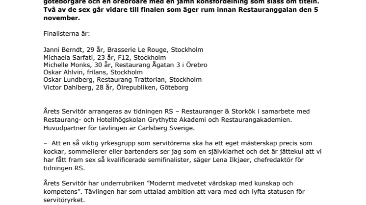Sex semifinalister klara för Årets Servitör