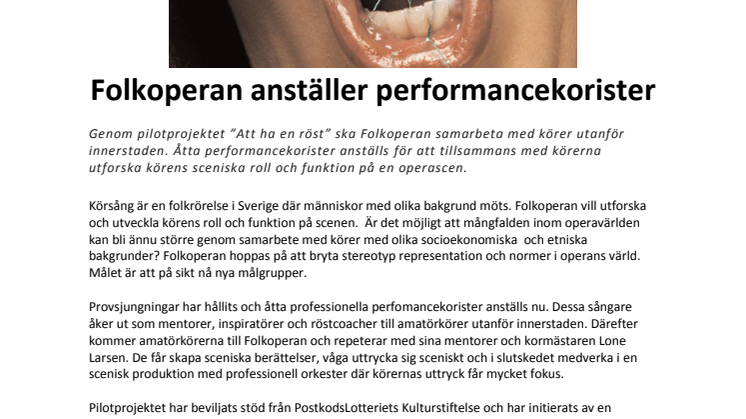 Folkoperan anställer performancekorister