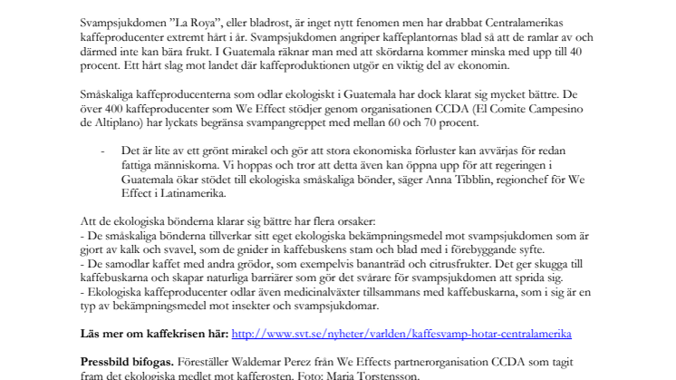 Ekobönder drabbas mindre av kafferost