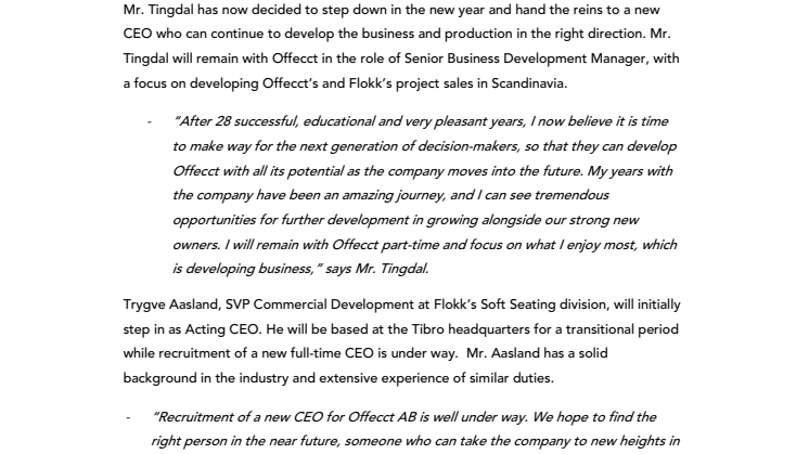 ​New CEO at the designcompany Offecct AB