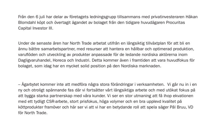 North Trade byter ägare 