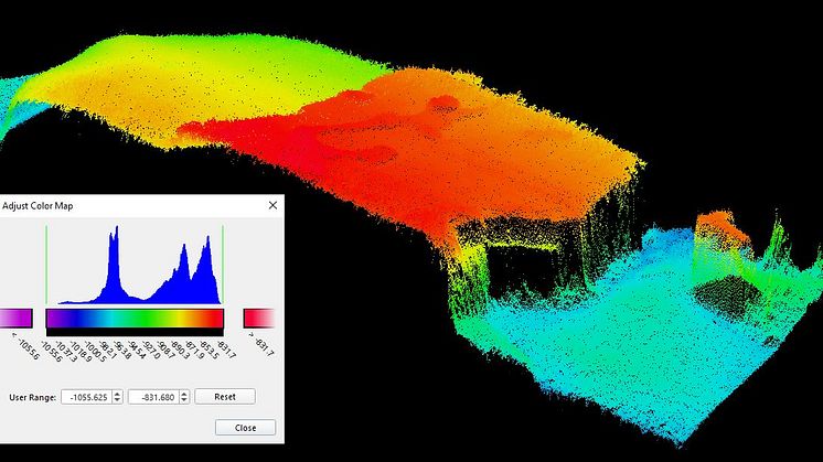 An EM 304 MKII 0.5°x1° image capture from the NOAA vessel Okeanos Explorer. Depth 1,000m, 5km swath