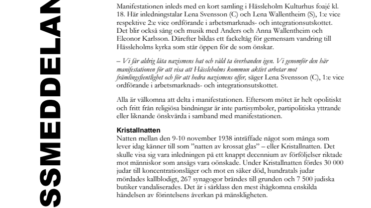 Manifestation mot hat, våld och mobbing på årsdagen av Kristallnatten
