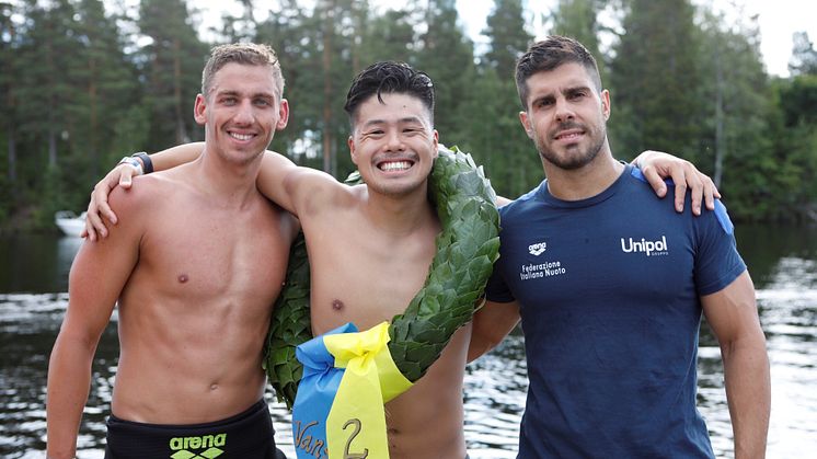 Japansk herrseger för första gången i Vansbrosimningens historia, Yasurani Hirai från Japan. Foto: Mickan Palmqvist