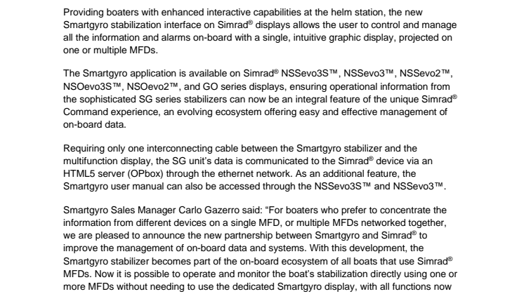 Smartgyro and Simrad® Partner to Provide Enhanced Helm Experience