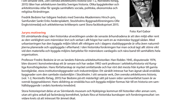 Stora historiepriset 2016 går till Fredric Bedoire