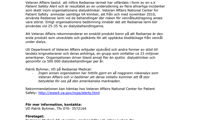 Stor USA-order till Redsense Medical 