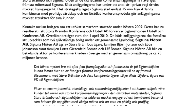 Stora Brännbo Konferens och Hotell  förvärvar Sigtunahöjden Hotell och Konferens