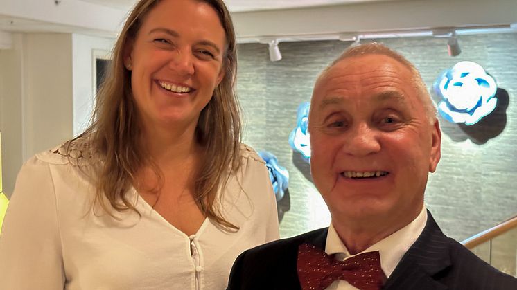 Caroline Hagen Kjos er styreleder i Classic Norway Hotels. Her sammen med eier og grunnlegger Erik Berg (Foto: Classic Norway Hotels)