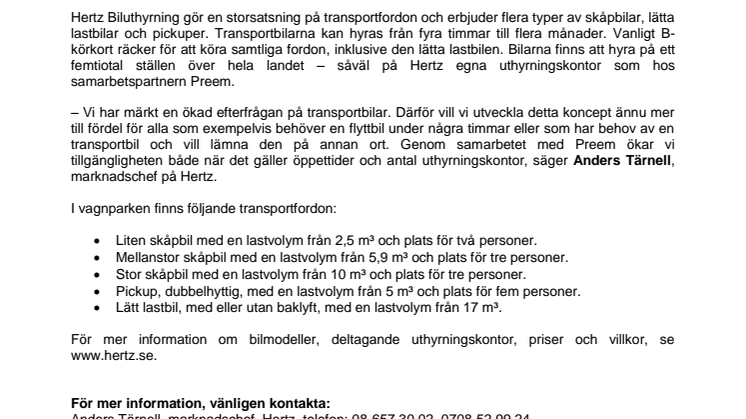 Ökat utbud av transportbilar hos Hertz