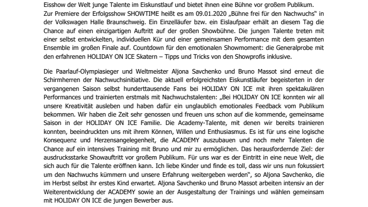 HOLIDAY ON ICE ACADEMY startet Talentaufruf für Braunschweig – Aljona Savchenko und Bruno Massot unterstützen die Nachwuchsinitiative